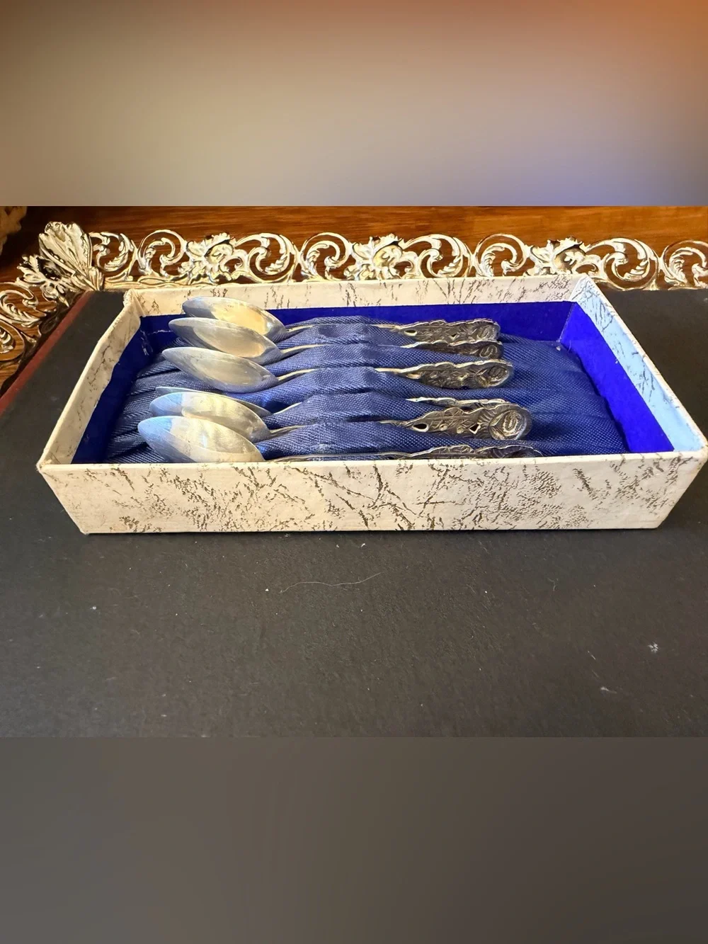 Vintage Antiko 800 Silver Hildesheim Rose Demitasse Spoons Set of 6 Boxed-no lid